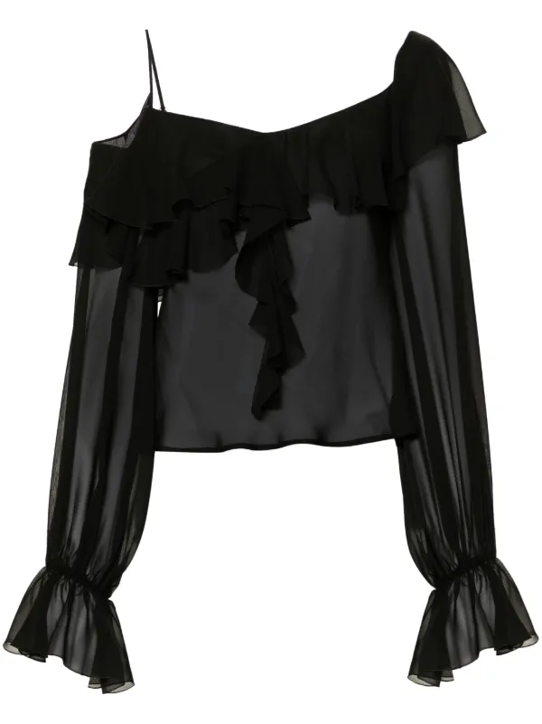 black silk ruffle blouse