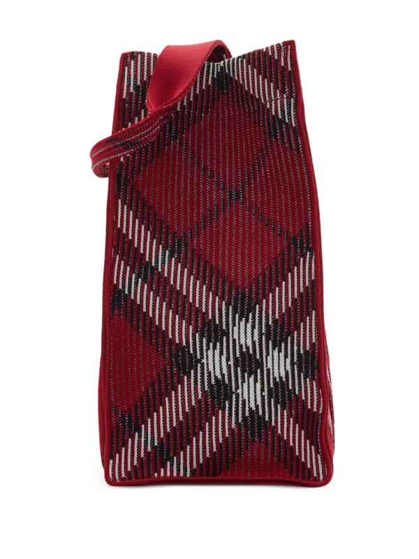 Burberry Medium Check Knitted Tote Bag | Red | FARFETCH