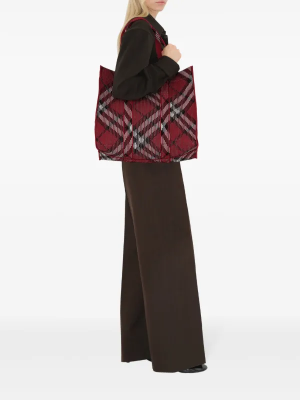 Burberry Medium Check Knitted Tote Bag | Red | FARFETCH