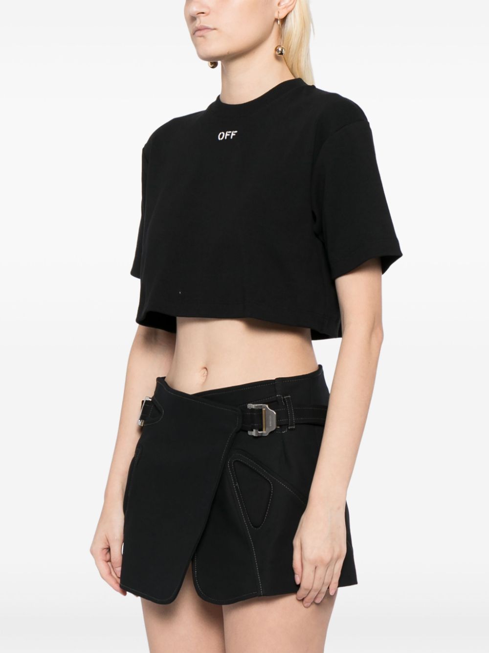 Shop Off-white Off-embroidered Ribbed T-shirt In Black