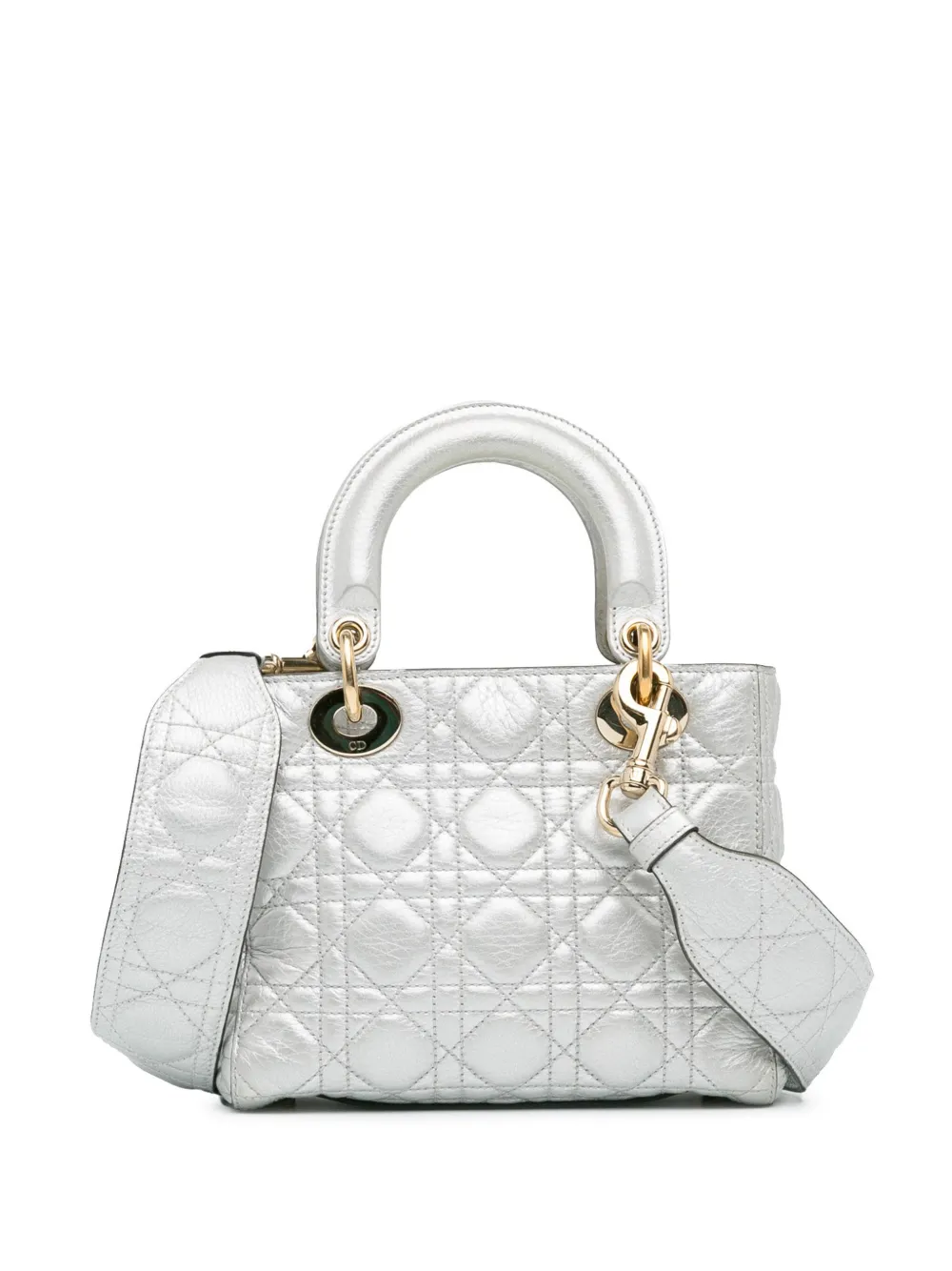 Christian Dior Pre-Owned 2017 kleine metallic kalfsleer Cannage soepele Lady Dior boekentas - Zilver