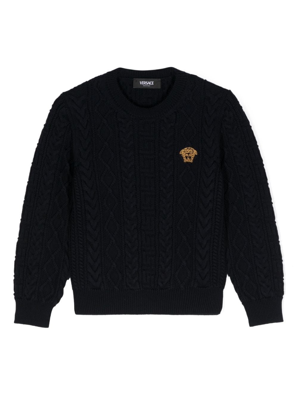 Shop Versace Medusa Head Cable-knit Jumper In Blue