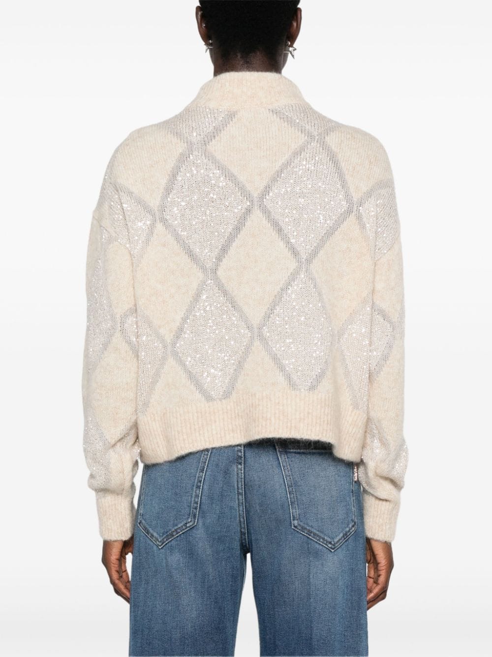 Shop Brunello Cucinelli Sequined High-neck Jumper In Neutrals