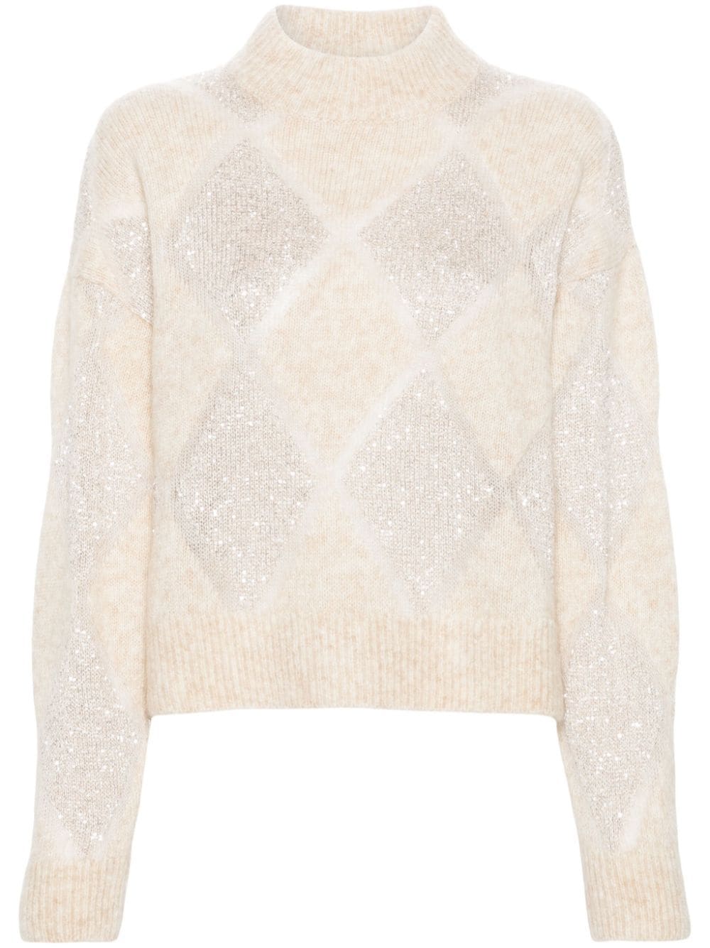 Shop Brunello Cucinelli Sequined High-neck Jumper In Neutrals