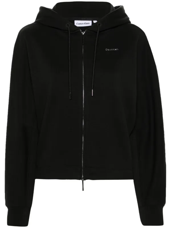 Calvin Klein raised logo zip up Hoodie Black FARFETCH NZ