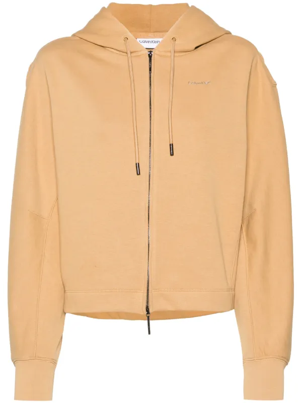 Calvin Klein logo print Zip Up Hoodie Neutrals