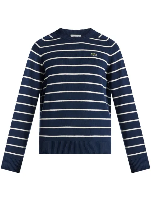 Lacoste logo-patch striped cotton jumper 