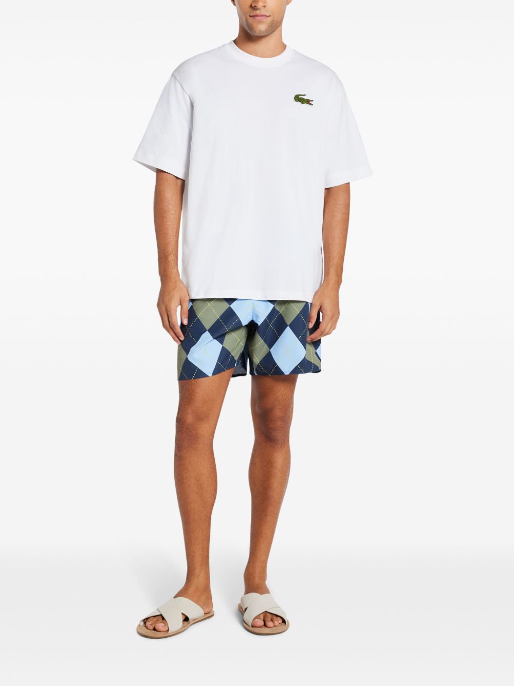 Shop Lacoste Argyle-print Swim Shorts In Blau