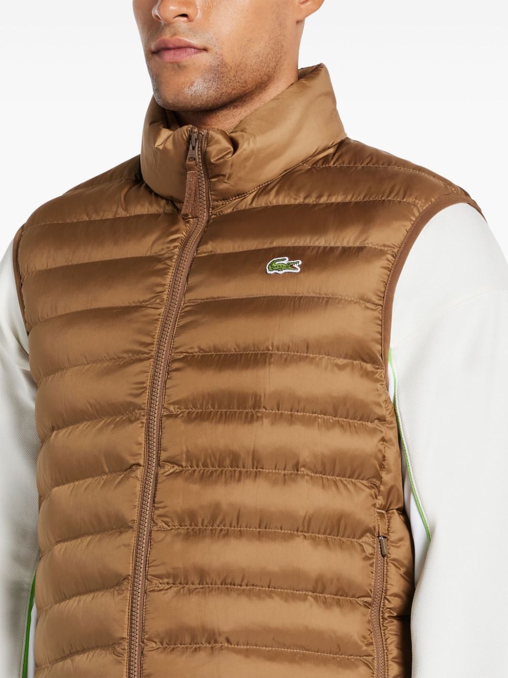 Shop Lacoste Water-repellent Gilet In Brown