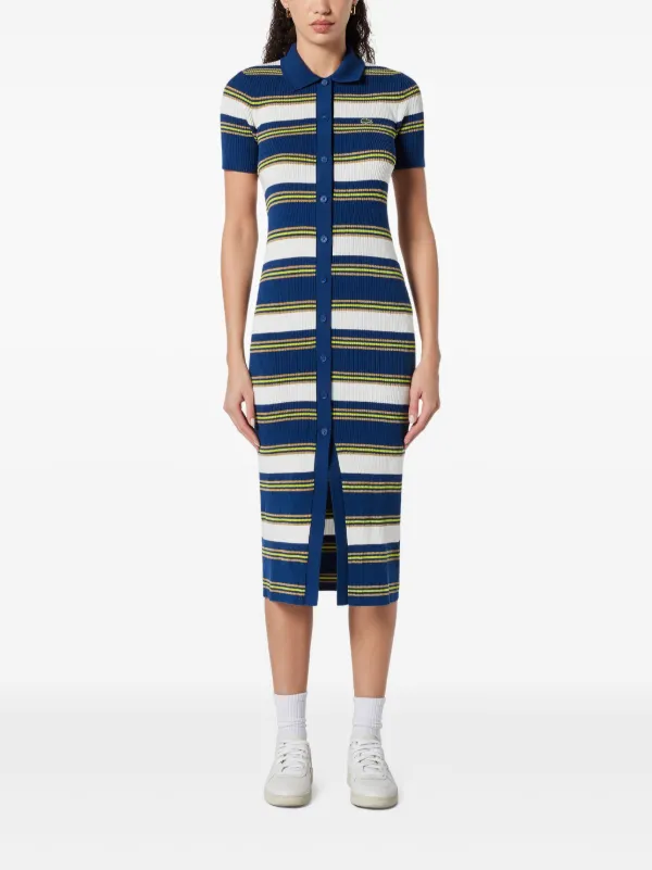 Lacoste Striped Knitted Midi Dress | Blue | FARFETCH BH