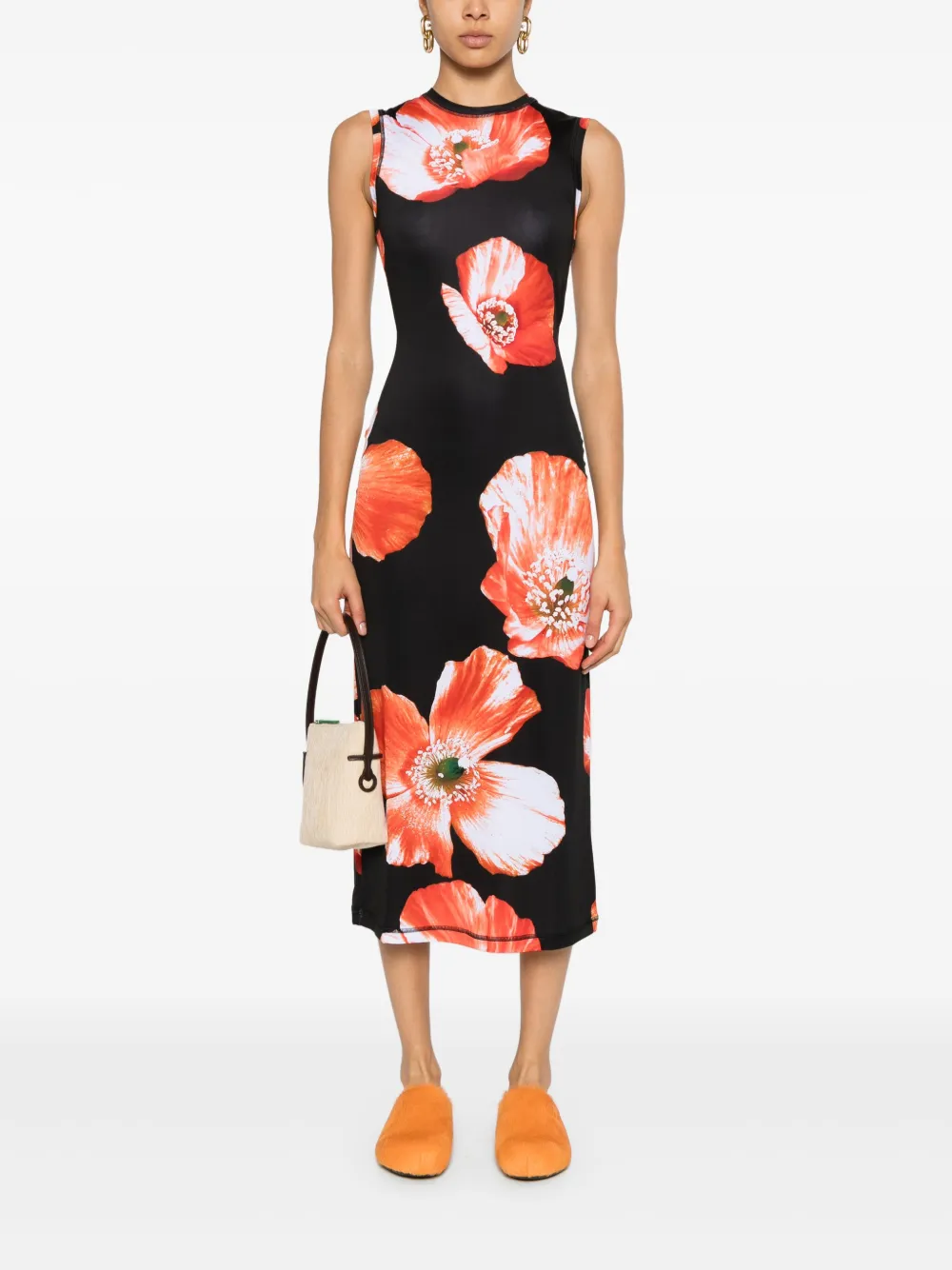 Stine Goya Danya Opium midi-jurk met klaprozenprint - Zwart