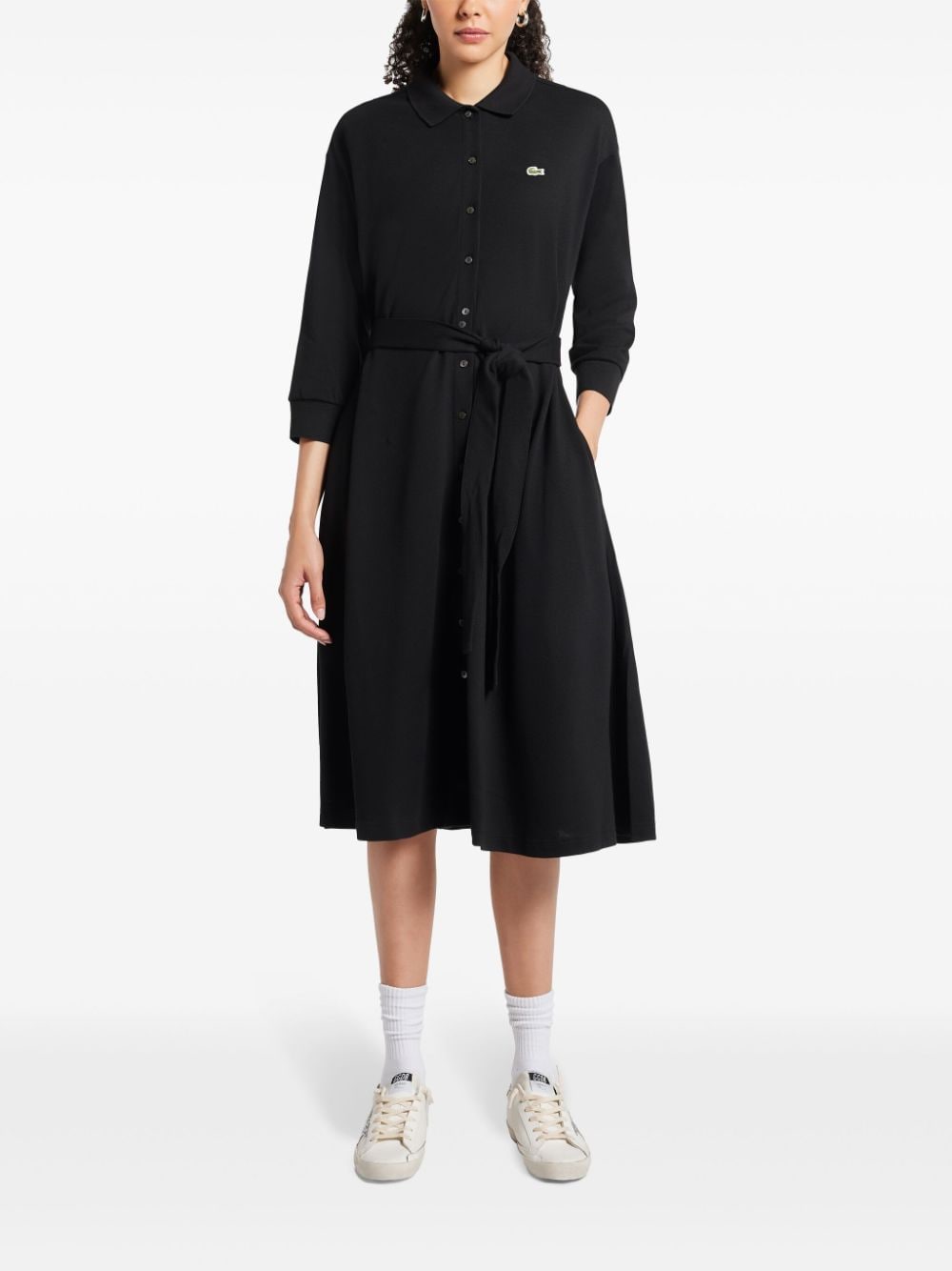 Lacoste logo-patch shirt dress - Zwart