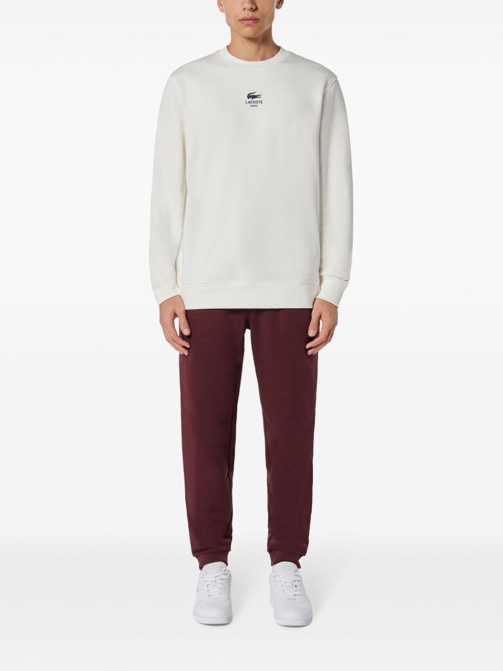 Shop Lacoste Embroidered Logo Sweater In White