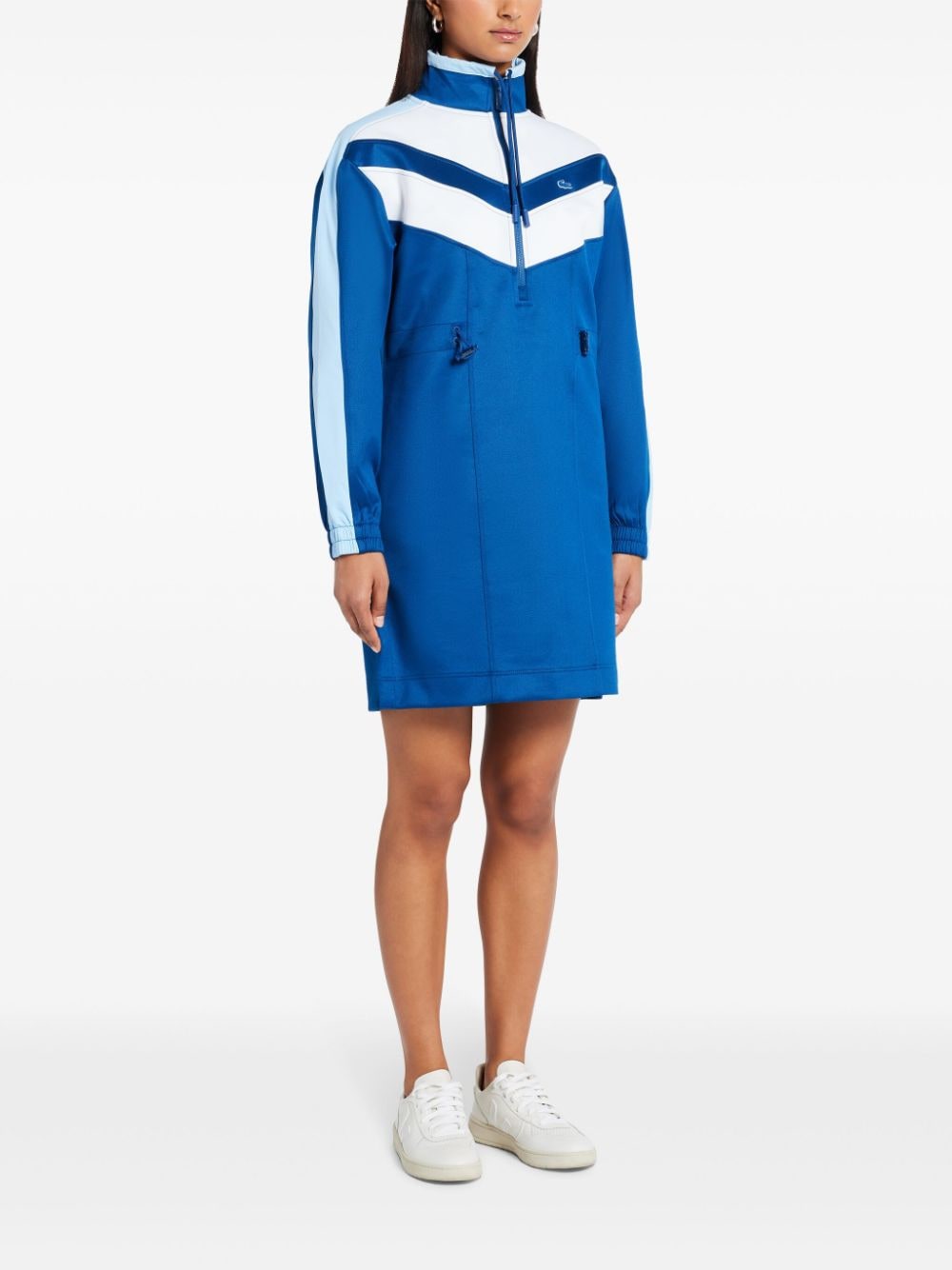 Shop Lacoste Colour-block Sweatshirt Dress In Blue