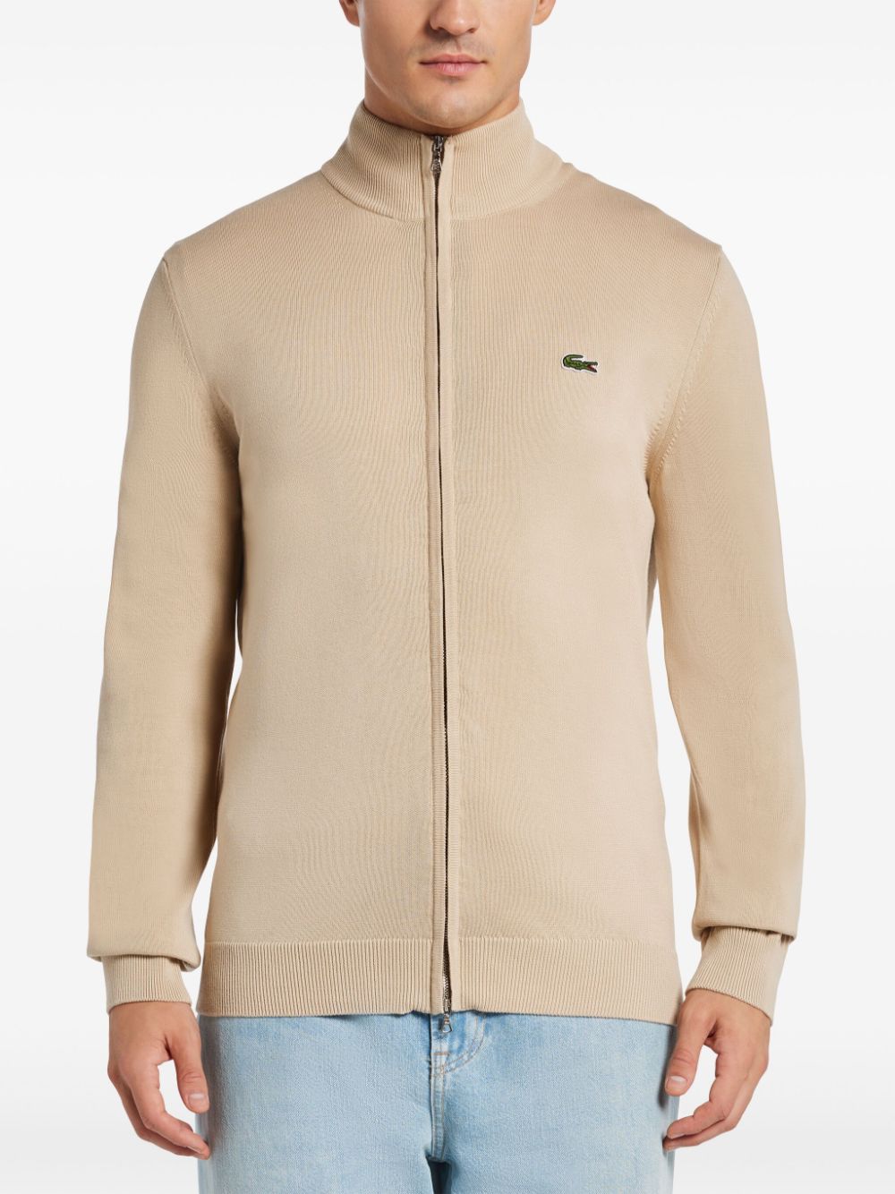 Lacoste Vest met logopatch en rits Beige