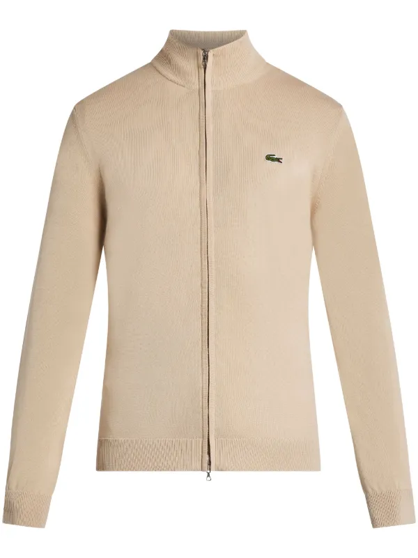 Lacoste logo patch zip up Cardigan Neutrals FARFETCH AO