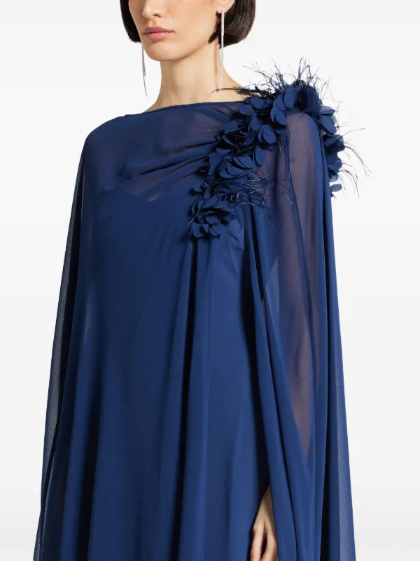 Badgley Mischka Cape Gown Blue FARFETCH