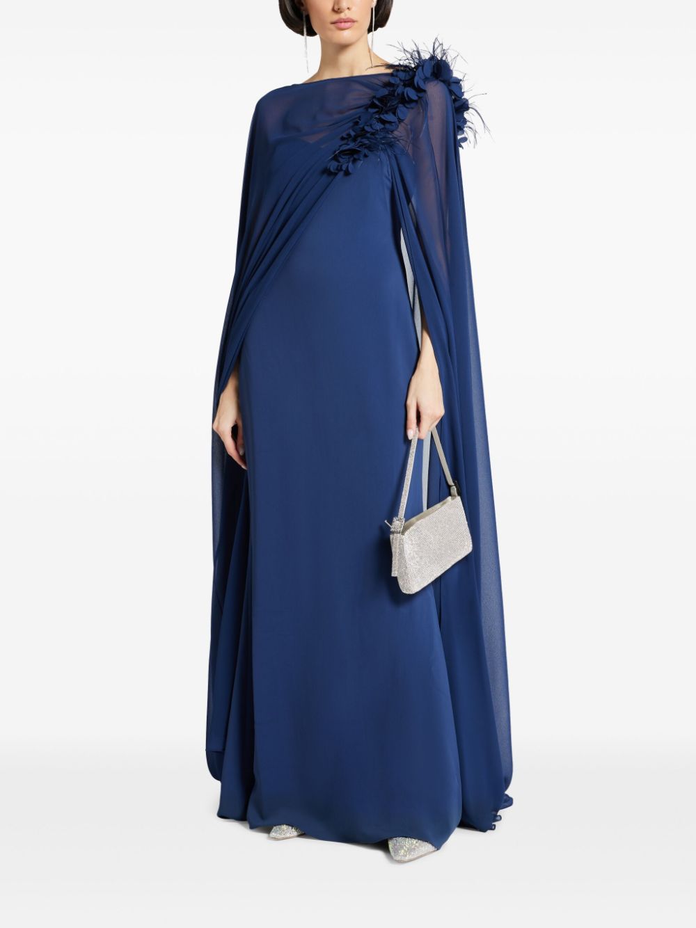 Badgley Mischka cape gown - Blauw