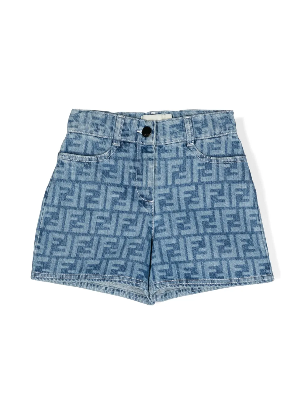 Fendi Kids Katoenen spijkershorts met FF-print Blauw