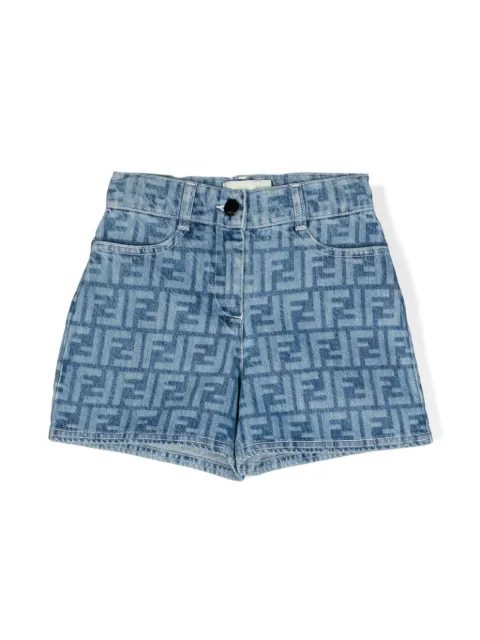Fendi Kids FF-print cotton denim shorts