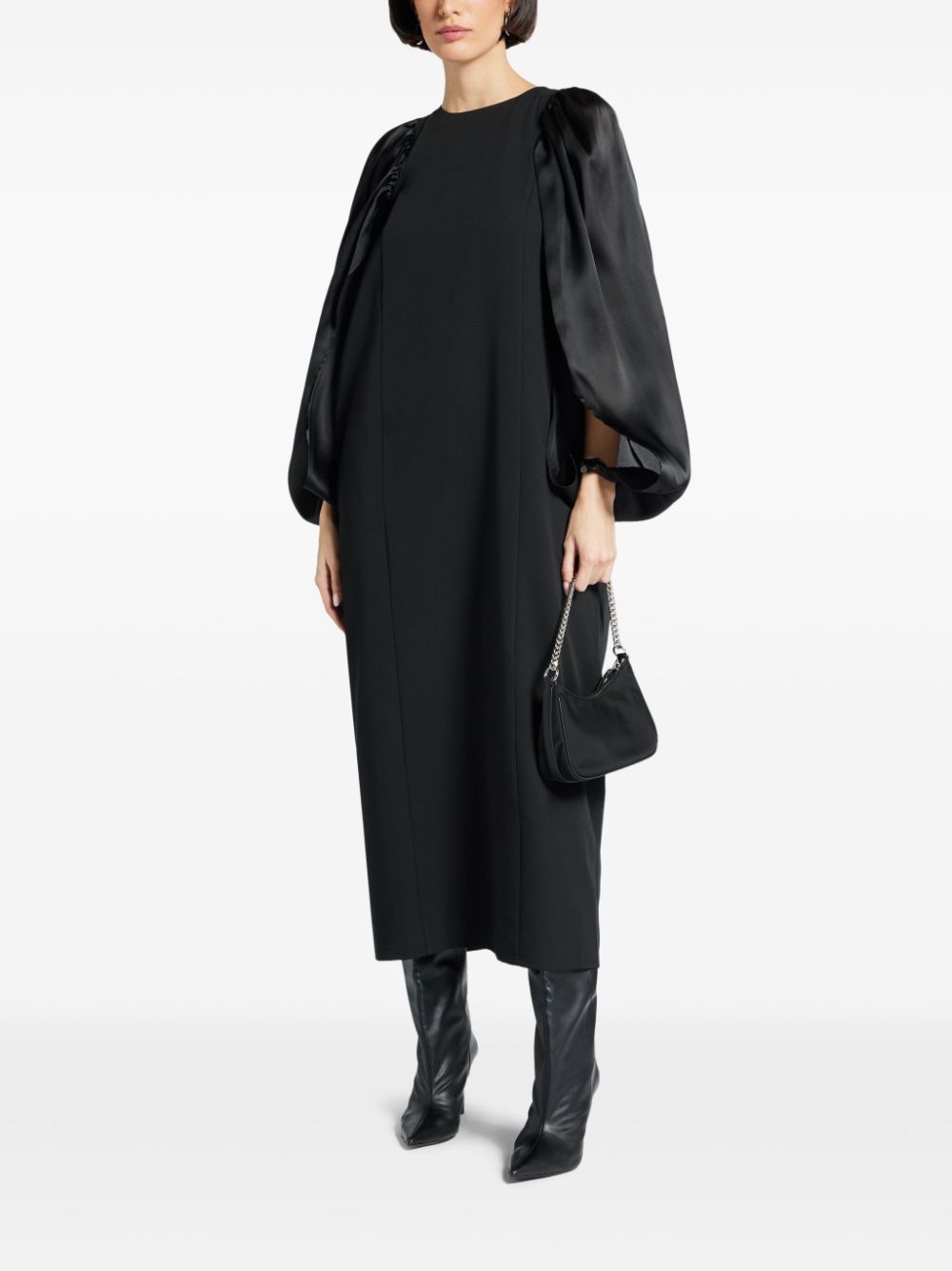 MEHTAP ELAIDI sheer-sleeves maxi dress - Zwart