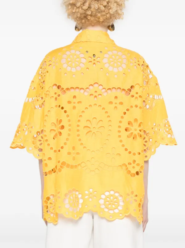 ZIMMERMANN Pop Embroidered Linen Shirt | Yellow | FARFETCH