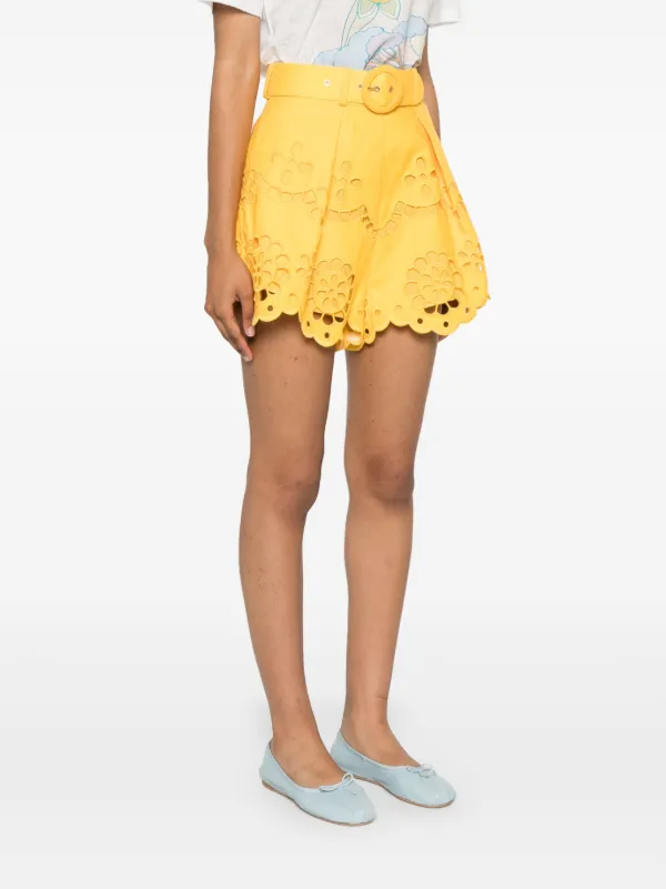ショートパンツ ZIMMERMANN SHORTS ZIMMERMANN Pop Embroidered Belted Shorts | Yellow | FARFETCH