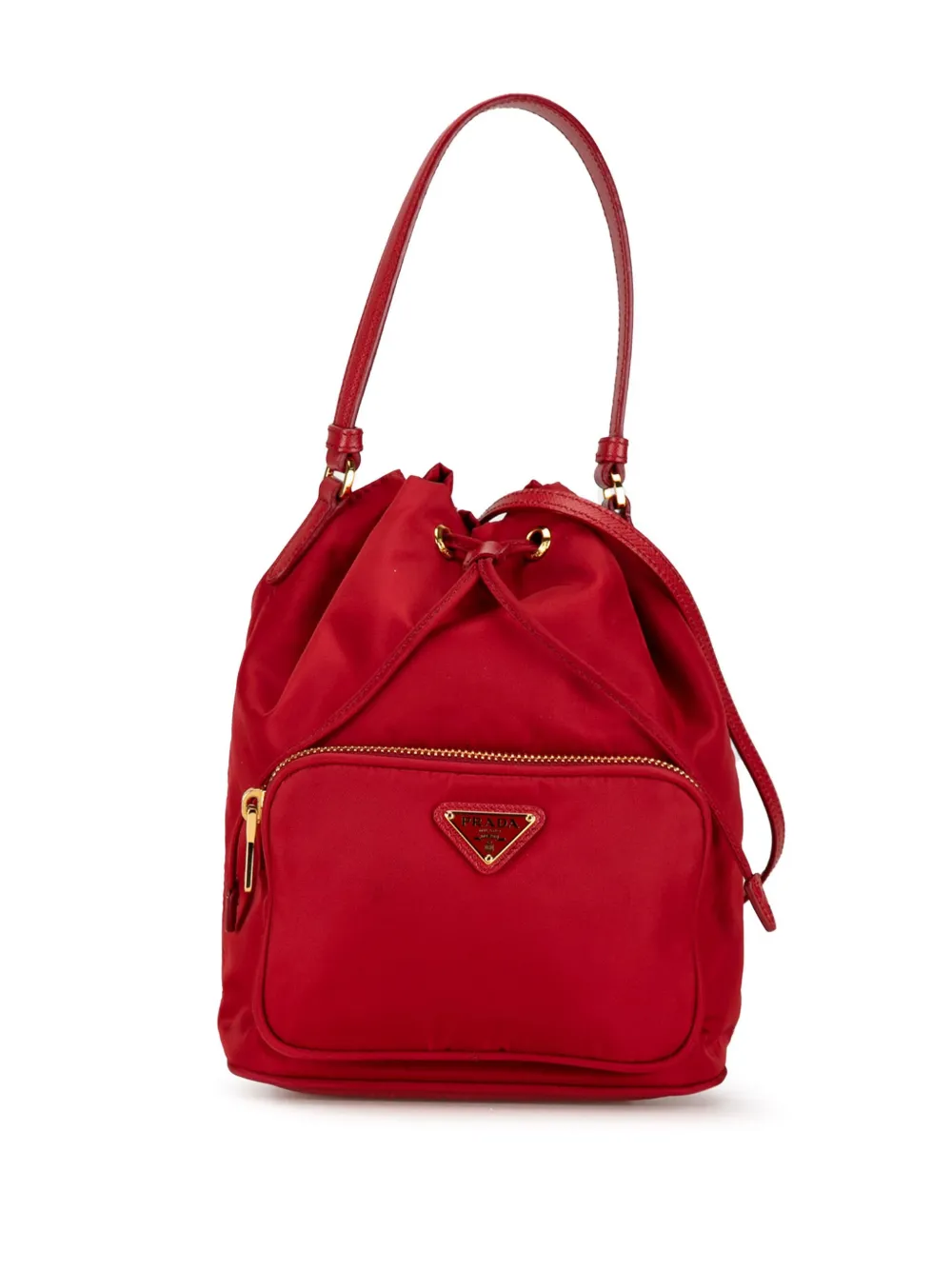 Pre-owned Prada 2019-2023 Re-nylon Duet Bucket Bag In Red