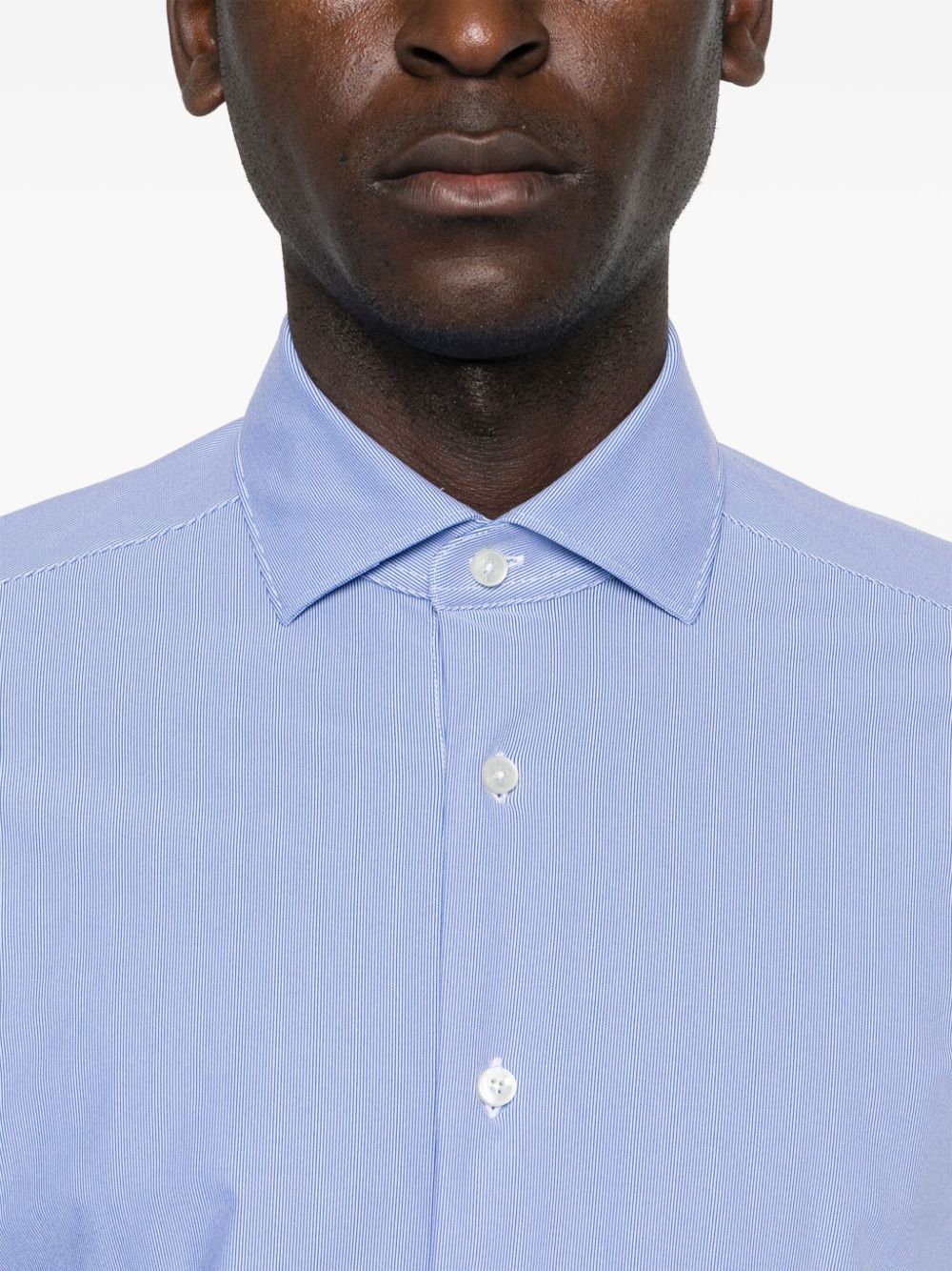 Shop Xacus Spread-collar Textured Shirt In Blue