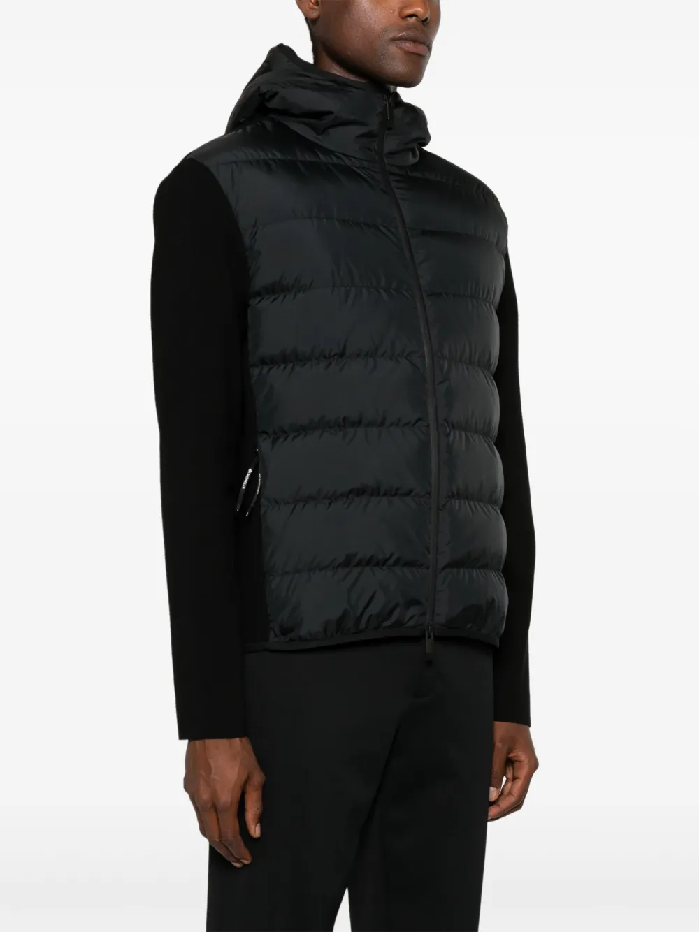 Moncler Jack met capuchon en gewatteerde vlakken Zwart