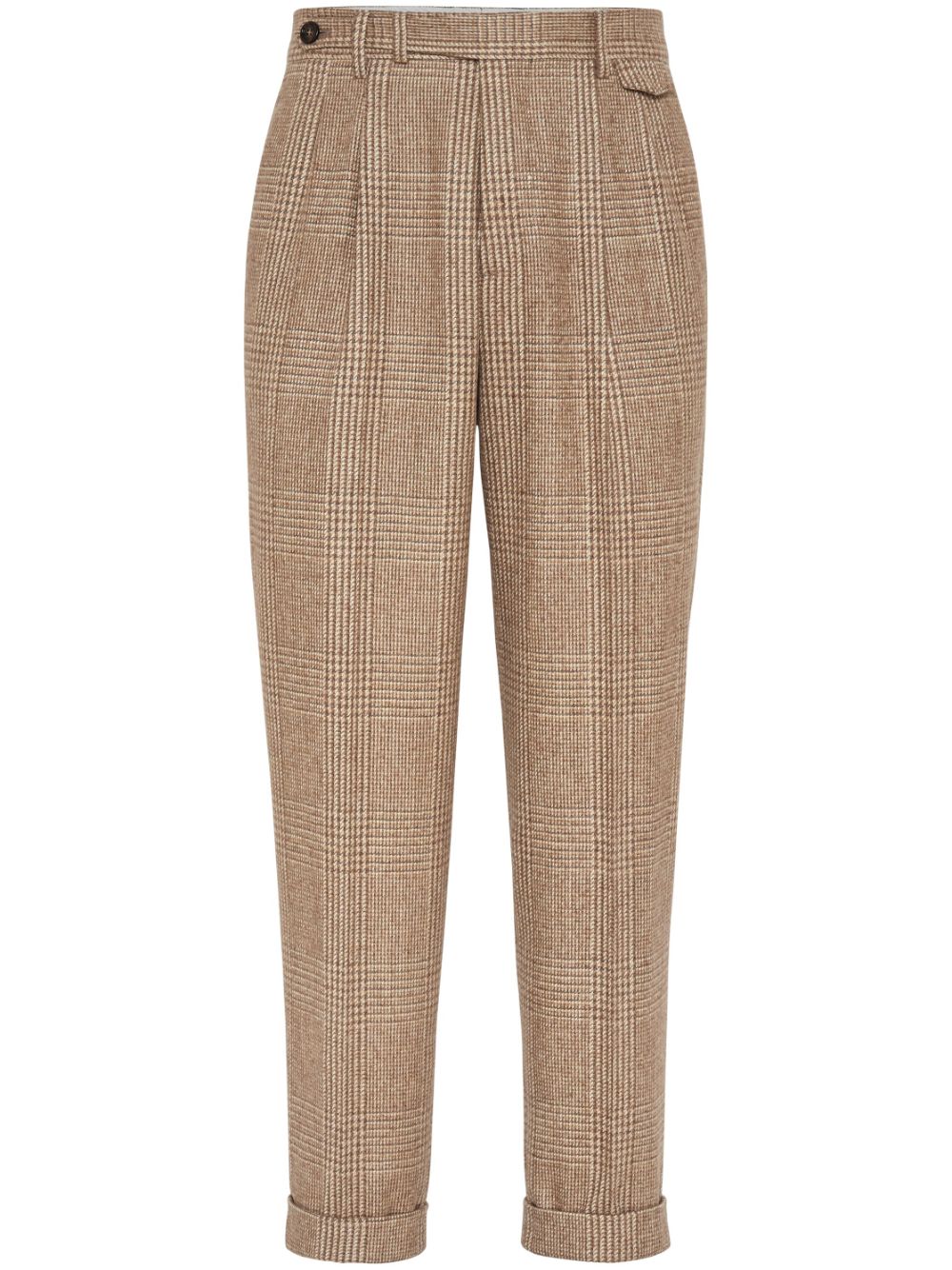 Brunello Cucinelli check-pattern tapered trousers - Brown