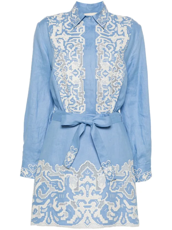 ALEMAIS Arion Linen Minidress | Blue | FARFETCH