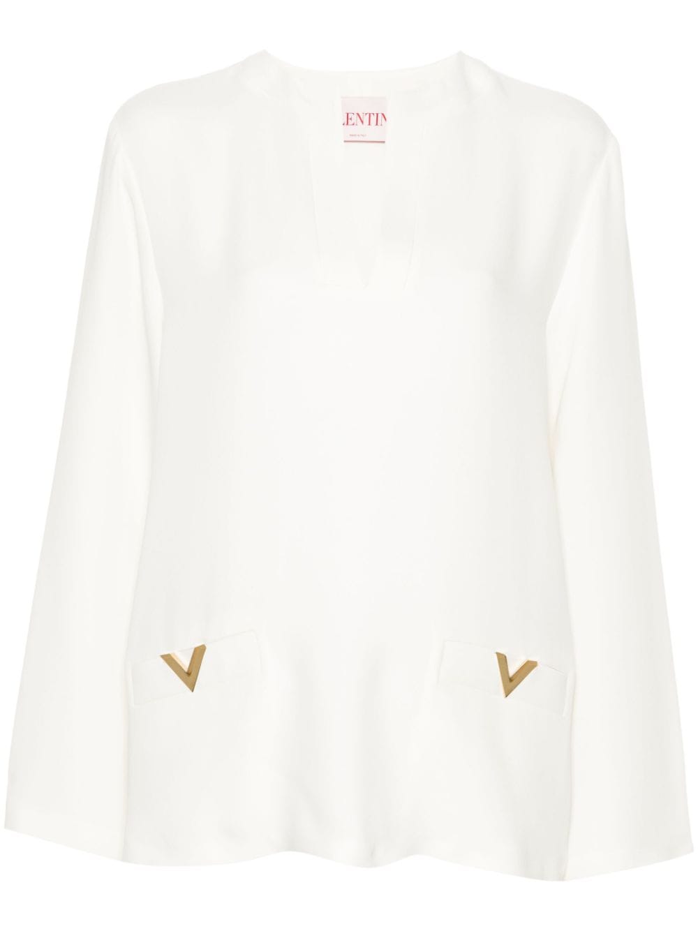 Valentino V Logo-plaque Silk Tunic In White