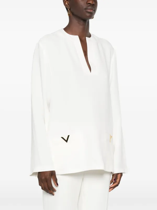 Valentino Garavani V logo-plaque Silk Tunic | White | FARFETCH