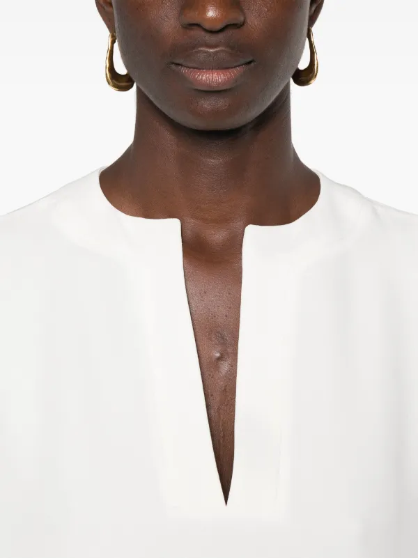 Valentino Garavani V logo-plaque Silk Tunic | White | FARFETCH
