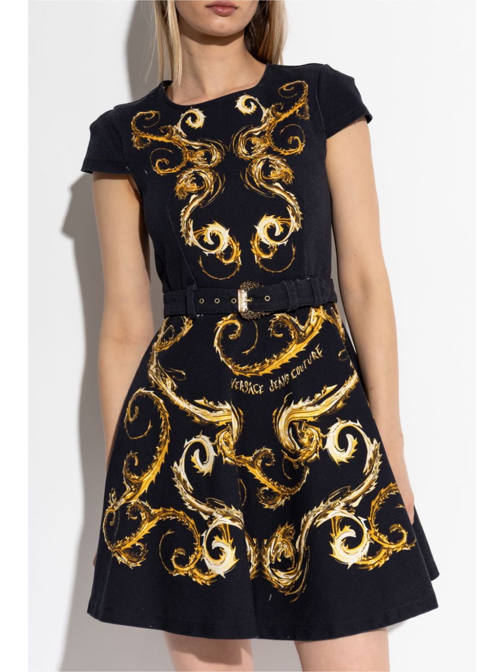 Cheap Versace Jeans Couture baroque-print belted dress Women