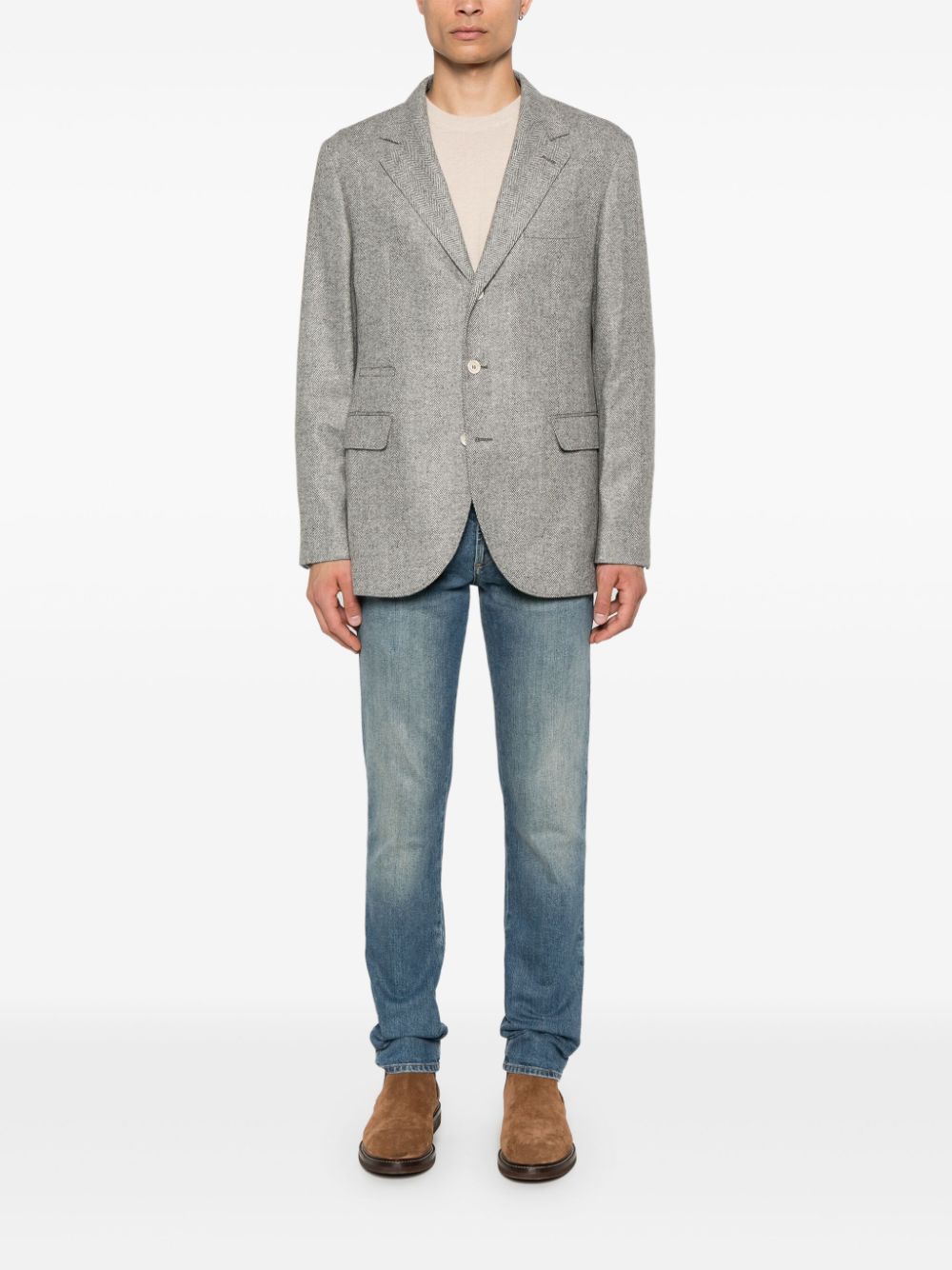 Shop Brunello Cucinelli Herringbone-pattern Blazer In Grey