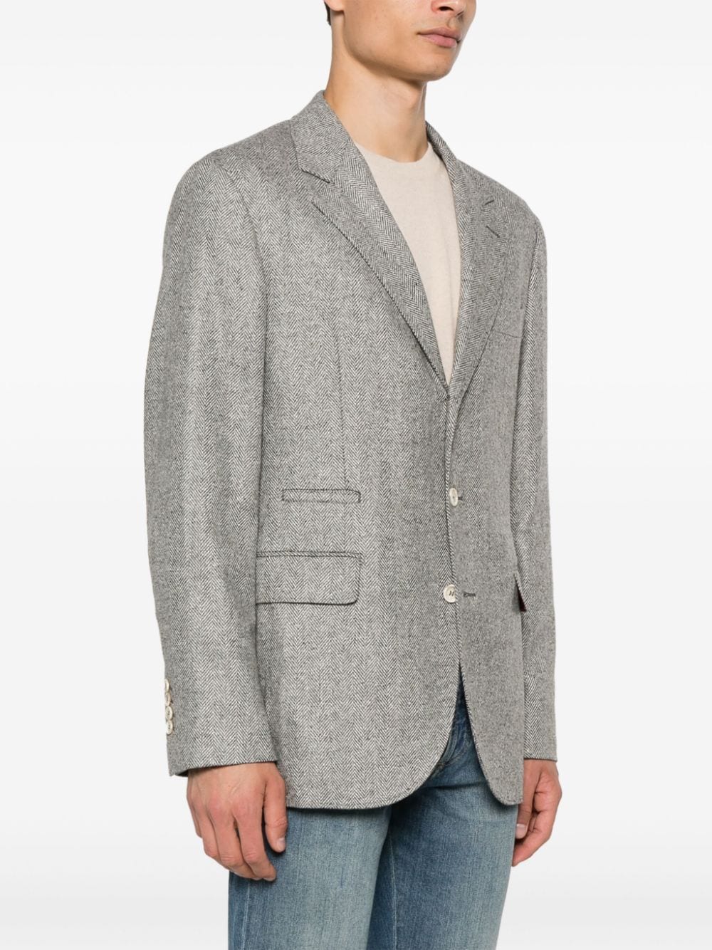 Shop Brunello Cucinelli Herringbone-pattern Blazer In Grey