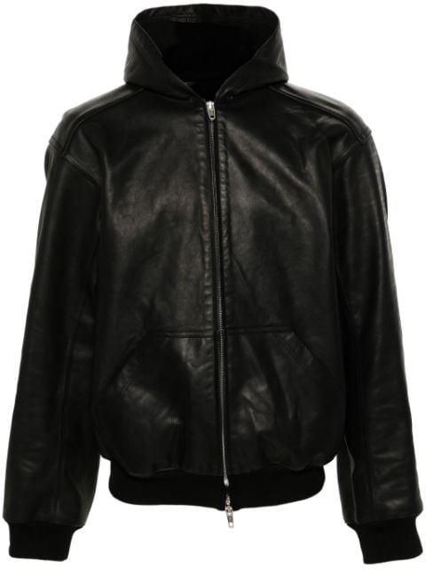 Balenciaga leather hooded bomber jacket