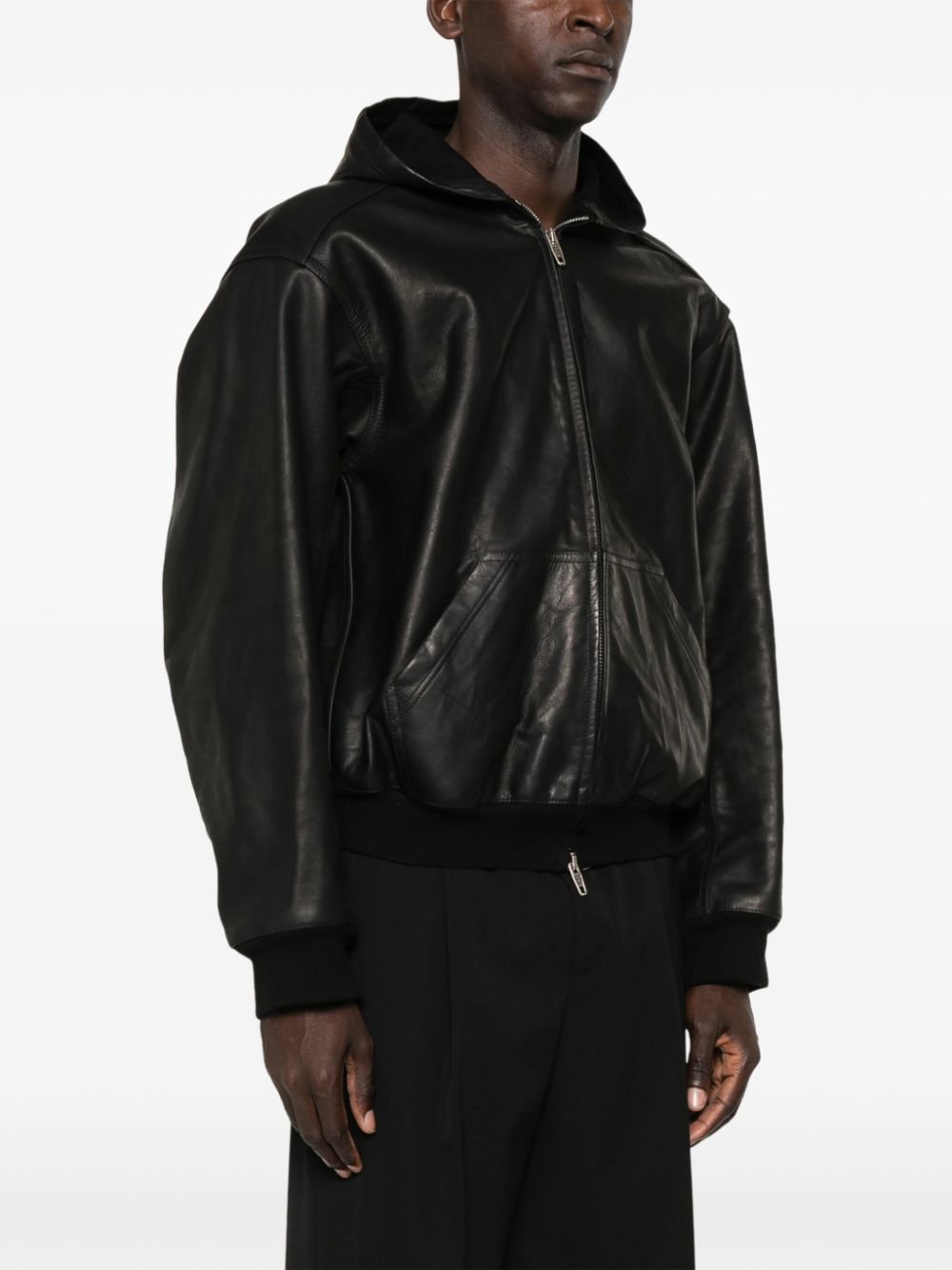 Balenciaga leather hooded bomber jacket Men