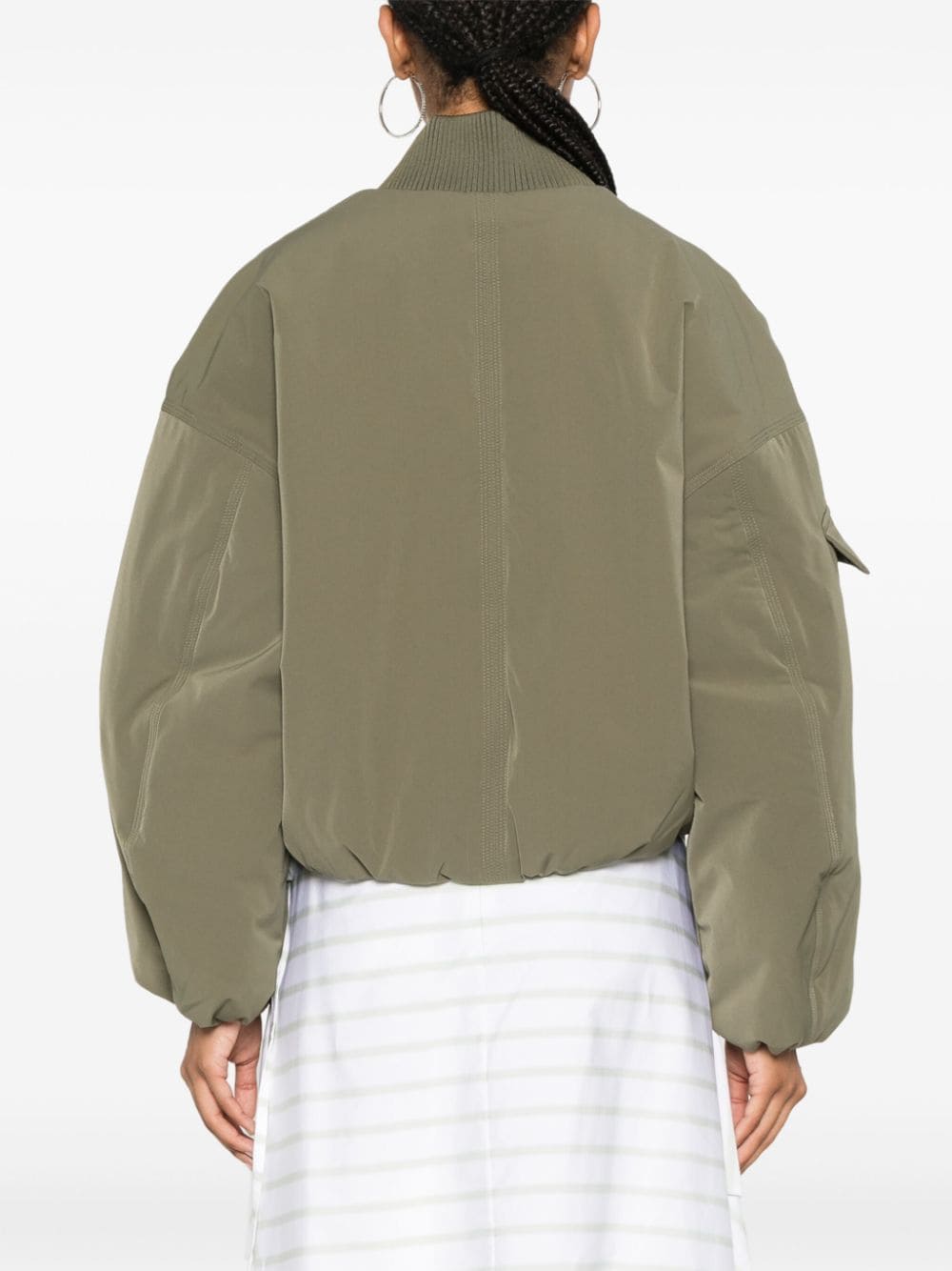 Shop Ganni Twill Bomber Jacket In Green