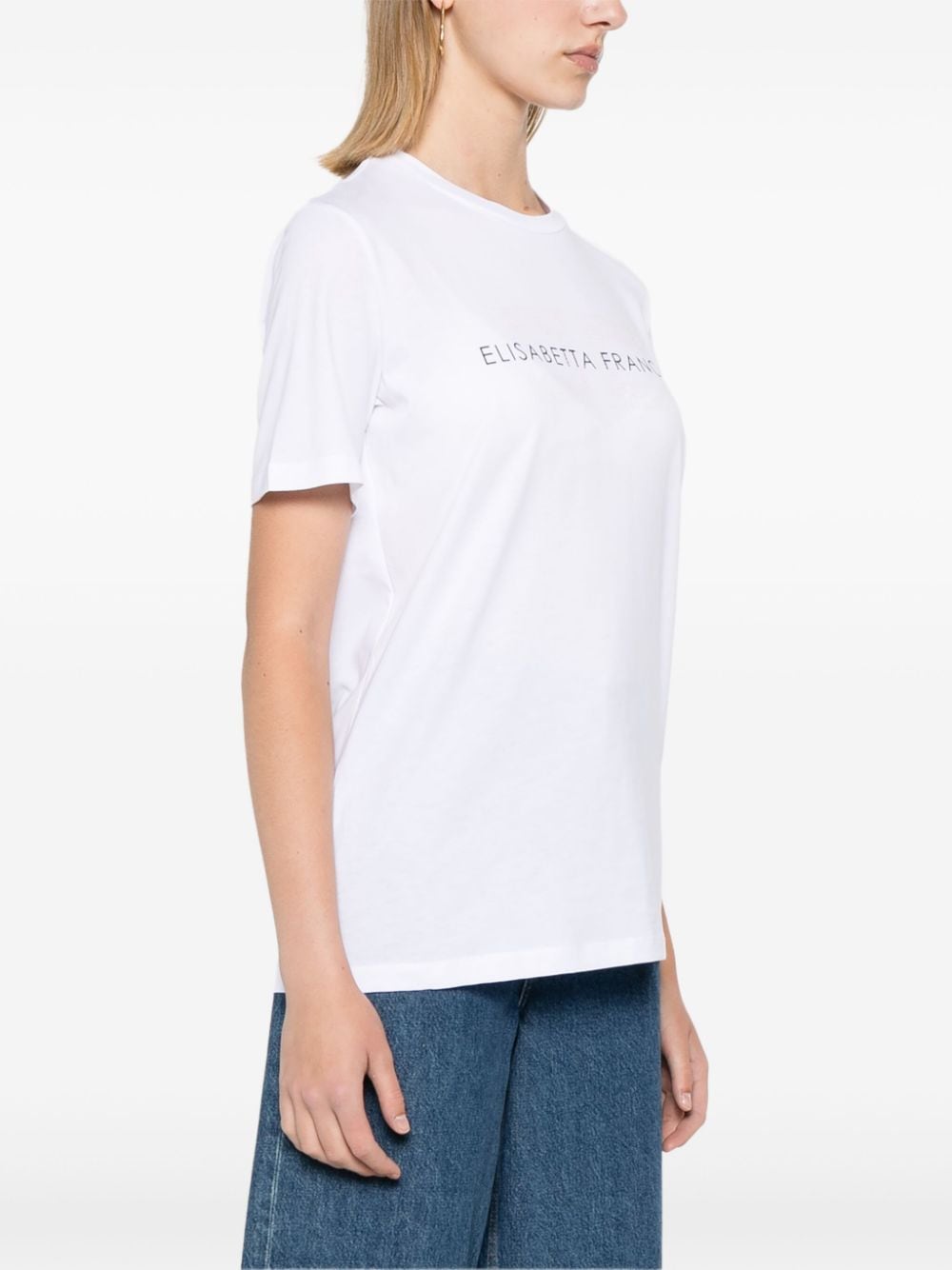 Shop Elisabetta Franchi Rhinestone Embellished Cotton T-shirt In White