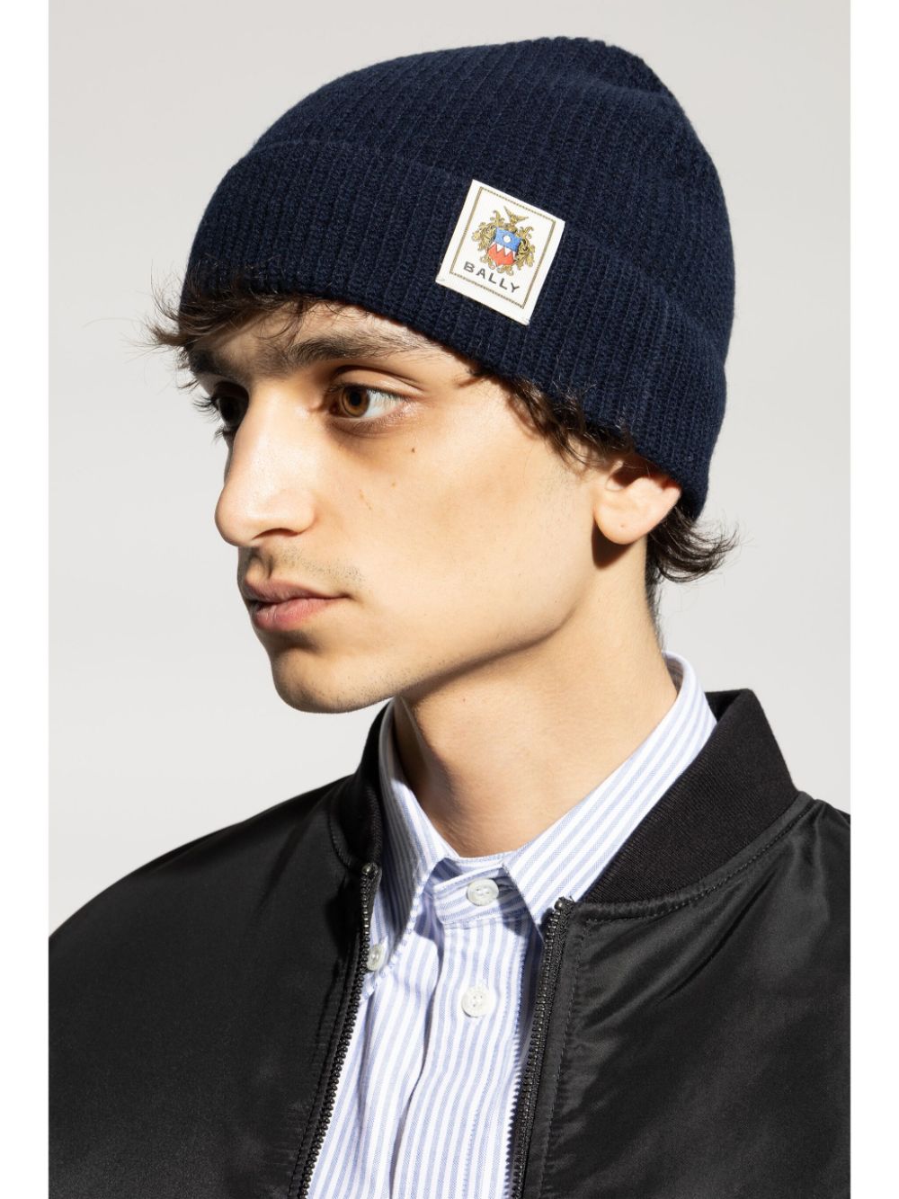 Bally logo tag ribbed beanie - Blauw