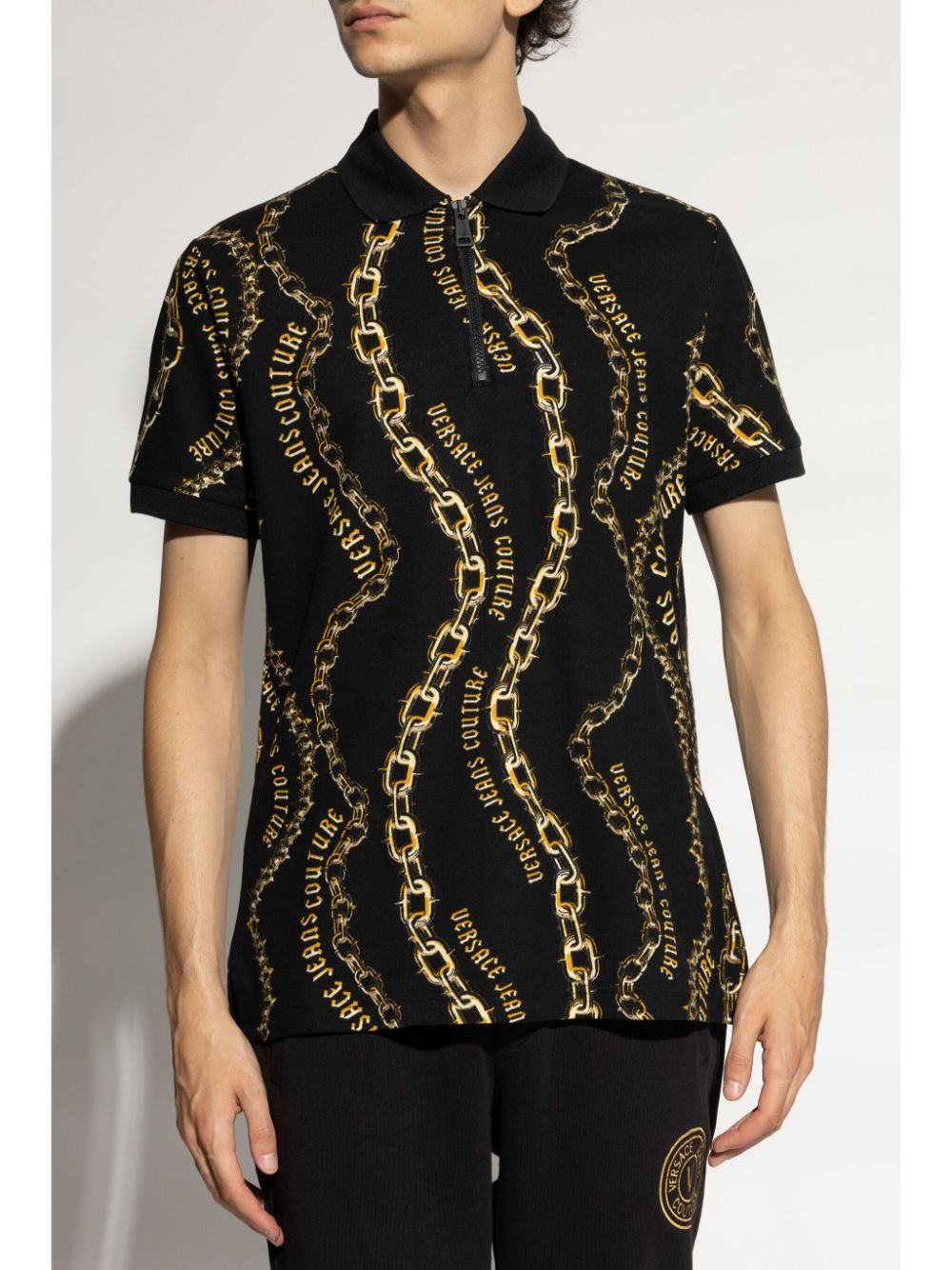 Shop Versace Jeans Couture Chain Couture Polo Shirt In Black