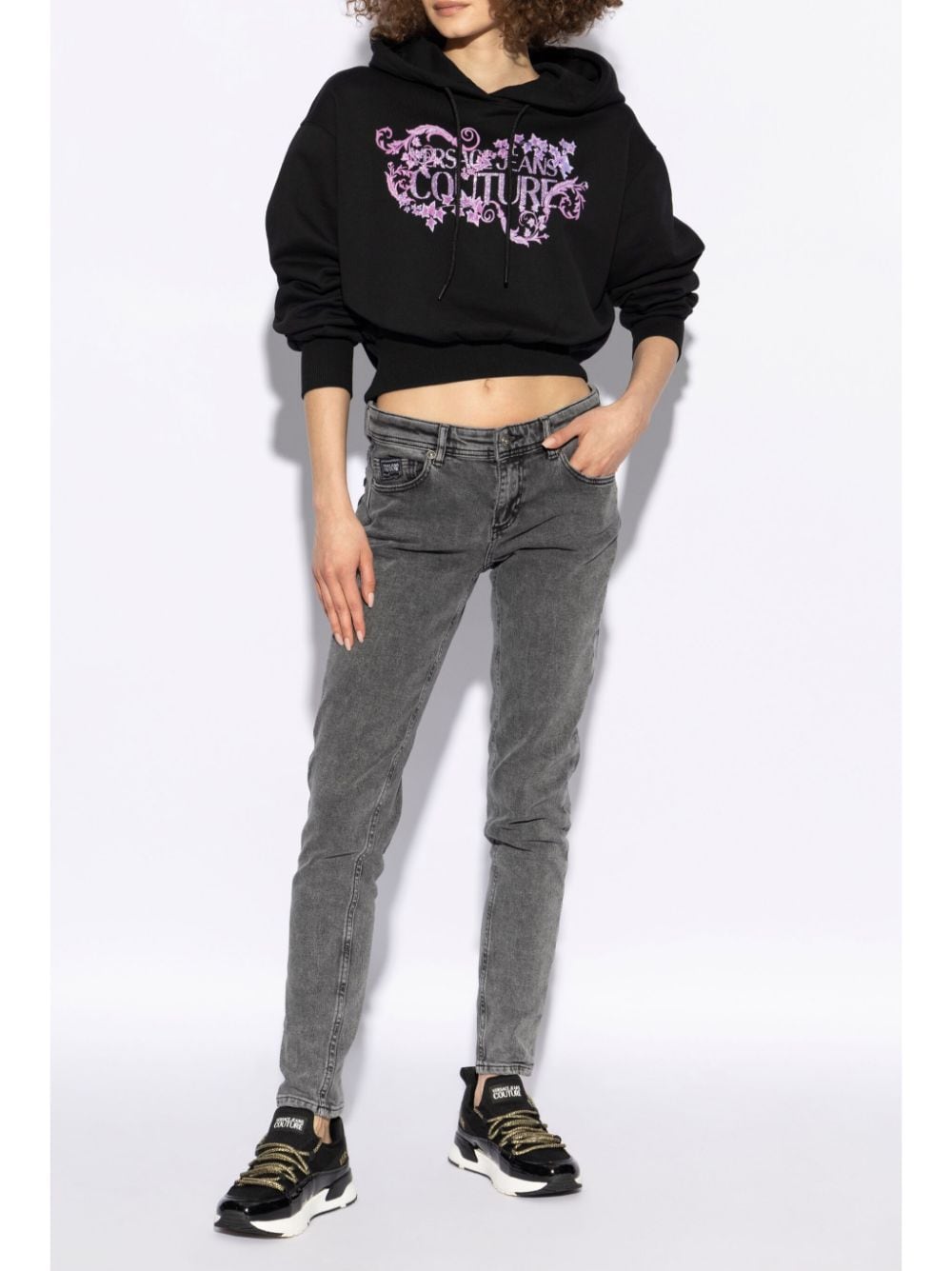 Versace Jeans Couture logo-print cotton hoodie - Zwart