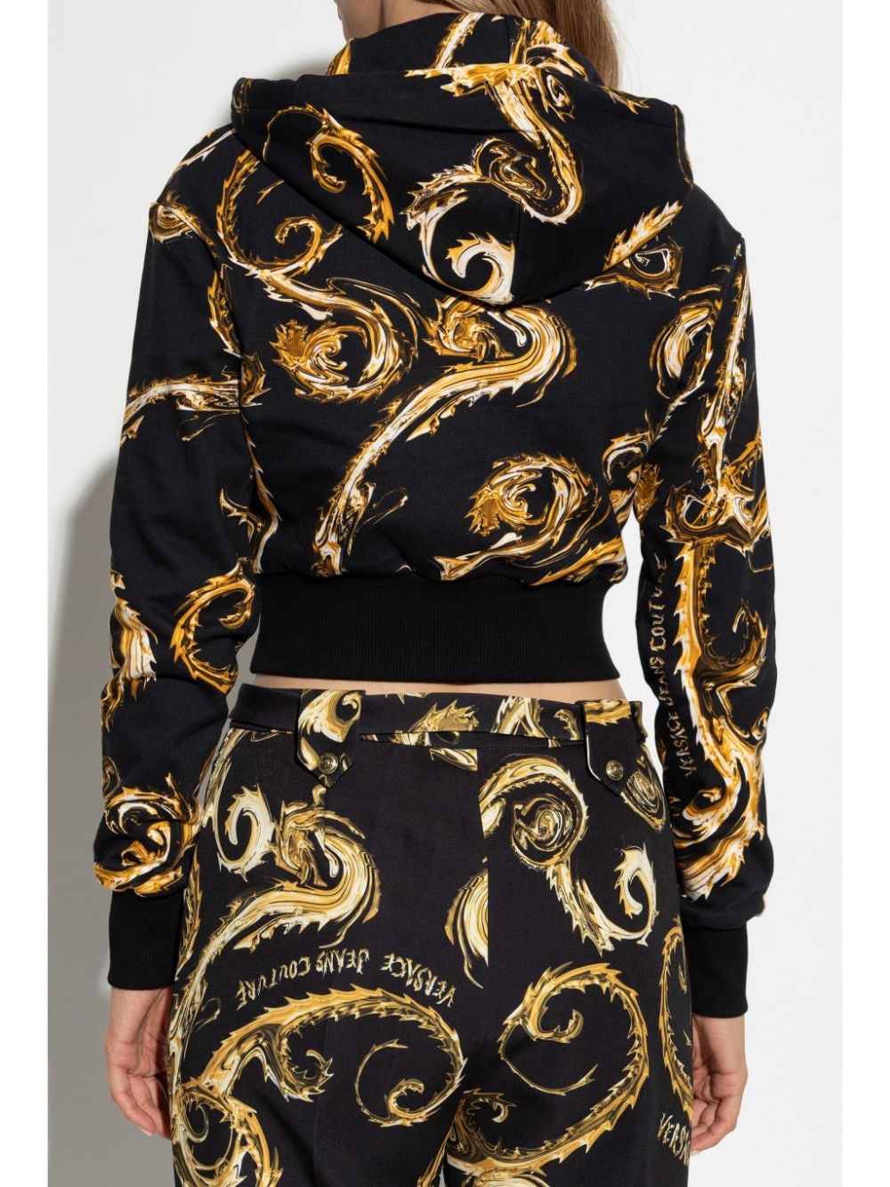 Shop Versace Jeans Couture Watercolour Couture Cropped Hoodie In 黑色