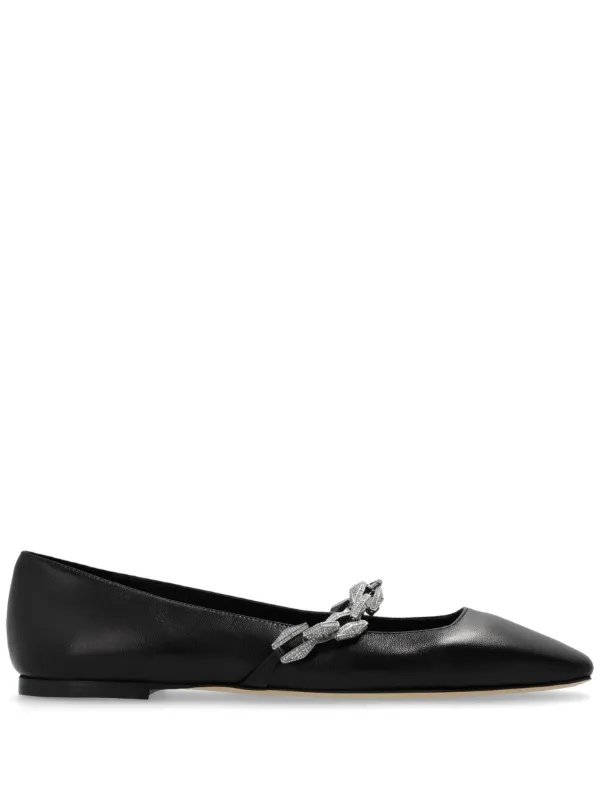 JIMMY CHOO ジミーチュウ Nappa Leather Tilda Ballerinas DIAMOND TILDA FLAT | Latte Nappa Leather Flats with Chain