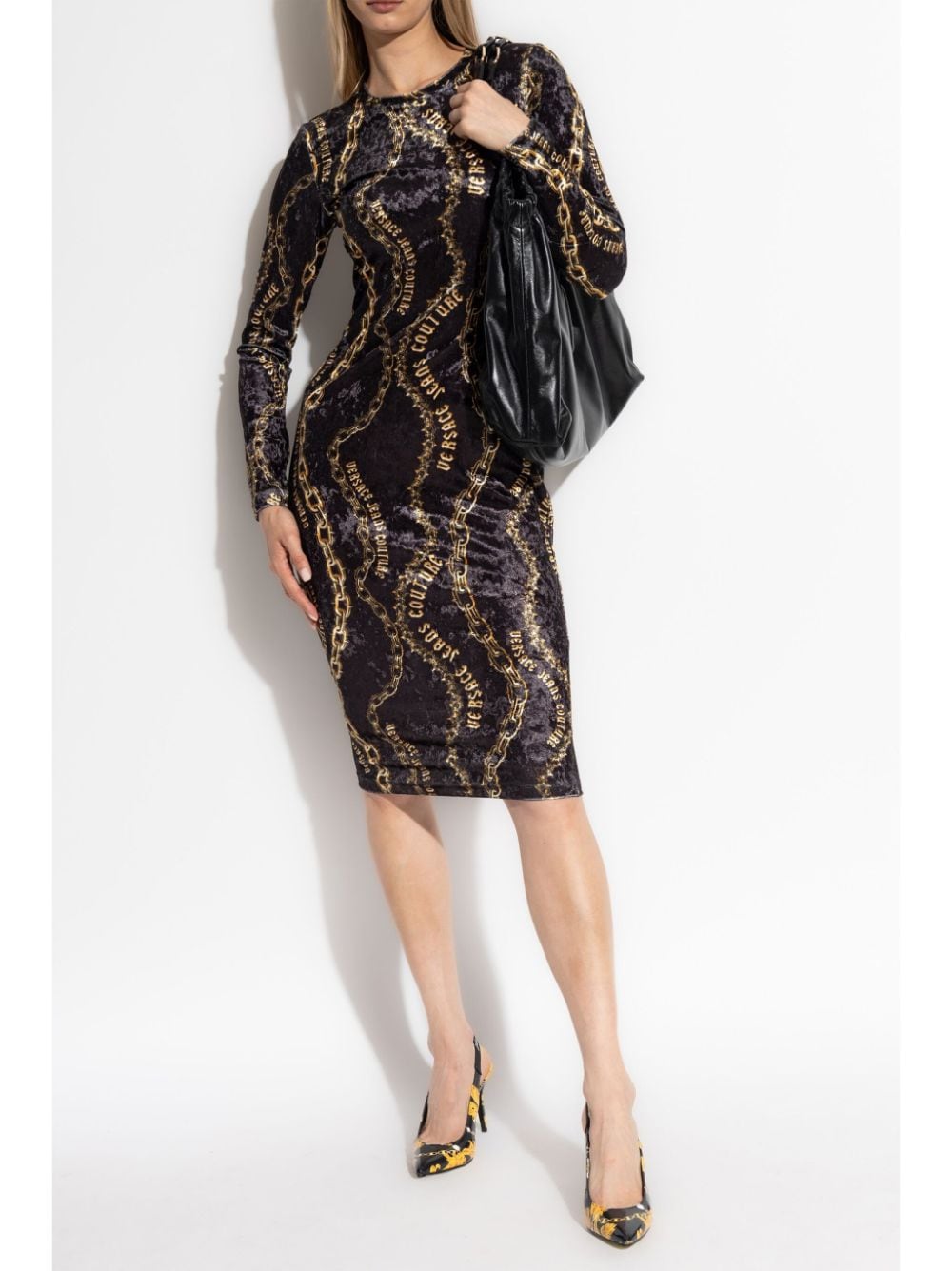 Versace Jeans Couture Chain Couture-print midi dress - Zwart