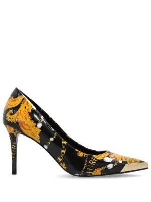 【関税&送料込】Versace Embroidered Denim Pumps Amazon.com | VERSACE JEANS COUTURE Technicolor Print High