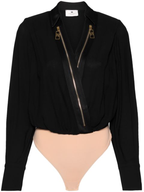 Elisabetta Franchi logo-zip detail  georgette bodysuit